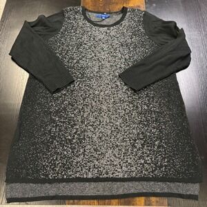 APT 9 Womens Tunic Sweater XXL Black Silver Pixelated Knit Long Sleeve